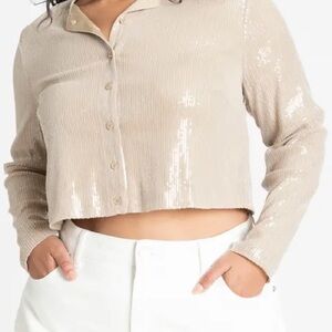 Eloquii Shimmering Gold Cardigan